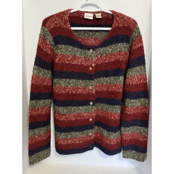 C C Hughes Sweater Women's Medium Button Front Cardigan Striped Mohair‎ Blend - Picture 1 of 11